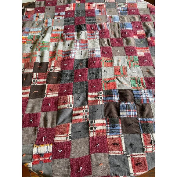 Vintage 70s handmade quilt, groovy retro print, reversible, hand sewn - Picture 6 of 10